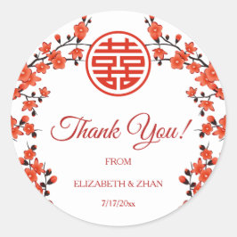 Adesivo Casamento Chinês Branco de Cereja Vermelha Obrigad
