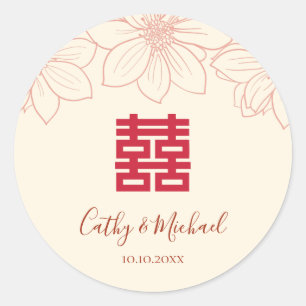 Adesivo Casamento chinês floral vintage vermelho e bege