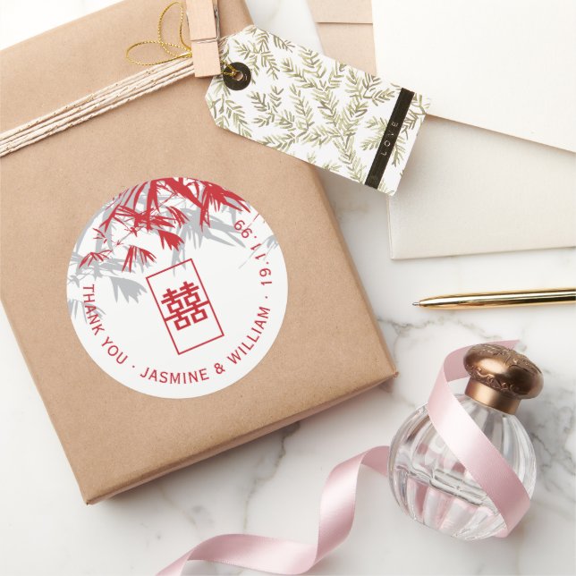 Adesivo Casamento Chinês Shuang Xi - Cinza Vermelha - Folh (Presentear)