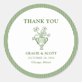 Adesivo Casamento Clássico de Greve Floral Verde Obrigado