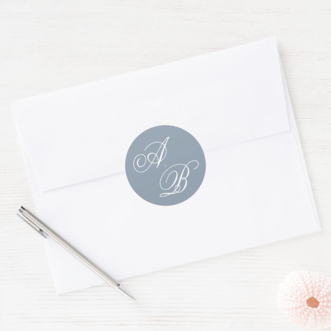 Adesivo Casamento Clássico em Azul Poeirento e Branco com  (Envelope)