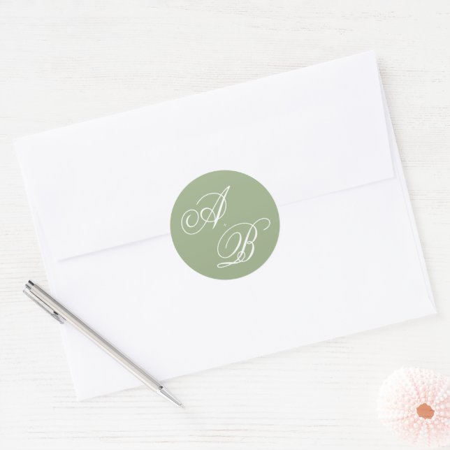Adesivo Casamento Clássico em Verde Sage e Branco com Letr (Envelope)