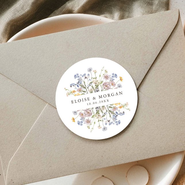 Adesivo Casamento Colorido de Primavera Wildflower Meadow  (Colorful Spring Wildflower Meadow Garden Wedding Classic Round envelope seal Sticker )