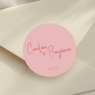 Adesivo Casamento Colorido de Script Vermelho Cor-de-Rosa 