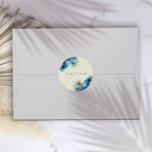 Adesivo Casamento com abstrato Azul e Dourada Aquarela