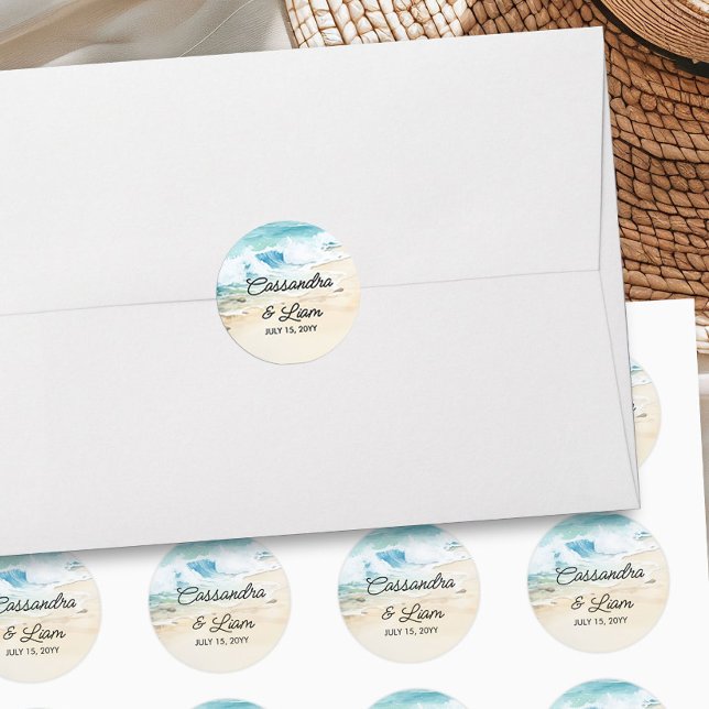 Adesivo Casamento com Ameaça de Praia da Areia do Oceano d (Bride and Groom watercolor stickers from the Summer Beach Wedding Collection by Darling & May)