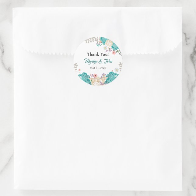 Adesivo Casamento com Aquarela Azul Elegante Obrigado (Bolsa)