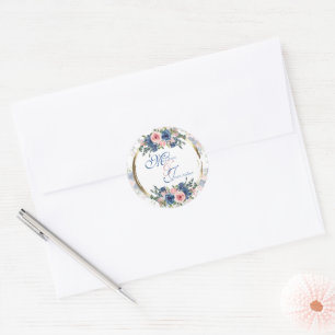 Adesivo Casamento com Aquarela Azul Marinho e Bege