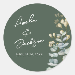 Adesivo Casamento com Aquarela Botânica em Verde Sálvia Es