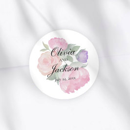 Adesivo Casamento com Aquarela Floral Rosa Elegante