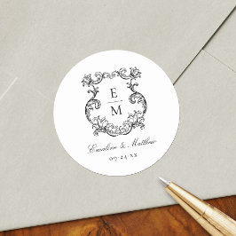 Adesivo Casamento com Brasão de Monograma Barroco Vintage