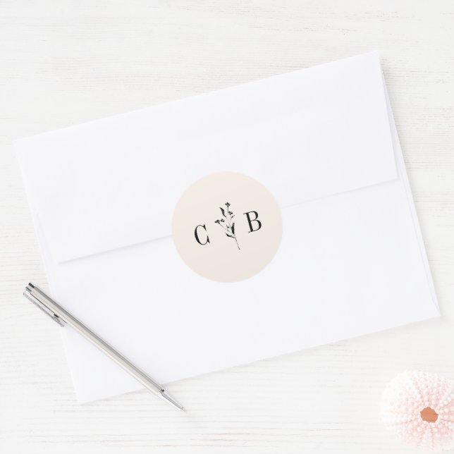 Adesivo Casamento com Creme de Marfim Floral de Monograma  (Envelope)