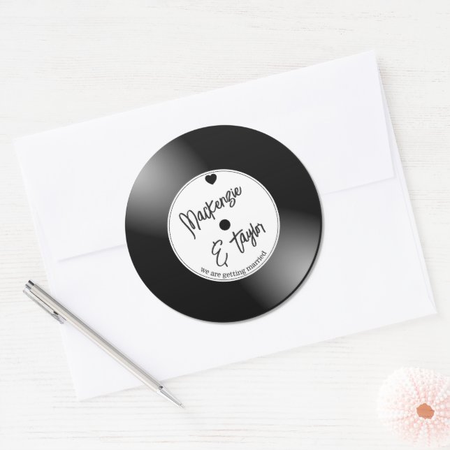 Adesivo Casamento com Disco de Vinil Retrô (Envelope)