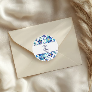 Adesivo Casamento com Festa Floral Azul e Branco