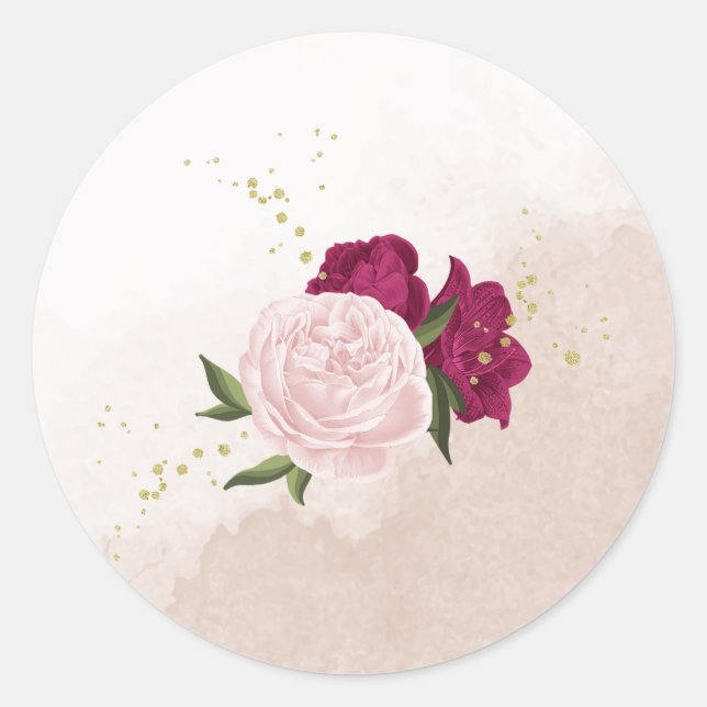 Adesivo casamento com flores rosa magenta (Frente)