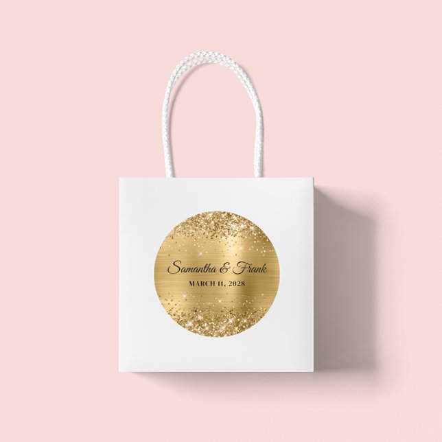 Adesivo Casamento com Folha de Ouro da Glittery (Glittery Gold Foil Wedding Classic Round Sticker)