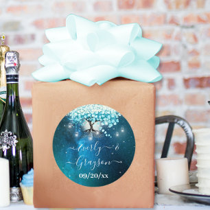 Adesivo Casamento com folhas de folhas de cor azul Elegant