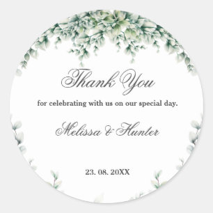 Adesivo Casamento com Foliage Eucalyptus Greenery Obrigado