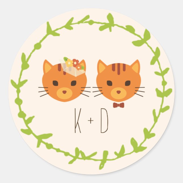 Adesivo Casamento com Gatos da Floresta Whimsical (Cream) (Frente)