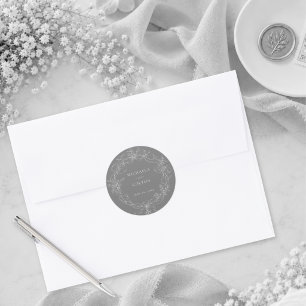 Adesivo Casamento com Grinalda Floral Preta Cinza Vintage