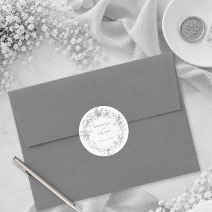 Adesivo Casamento com Grinalda Floral Preta Cinza Vintage