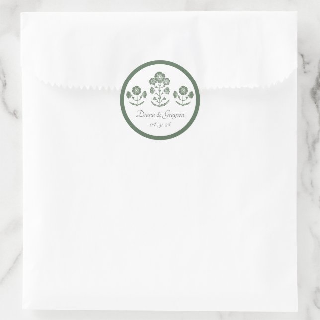 Adesivo Casamento com Impressão Botânica Verde e Branco (Bolsa)