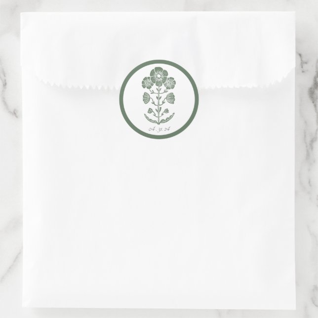 Adesivo Casamento com Impressão Botânica Verde e Branco (Bolsa)