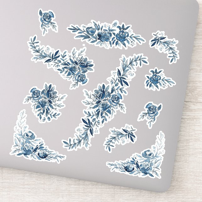 Adesivo Casamento com linearidade floral de indigo azul (Detalhe)