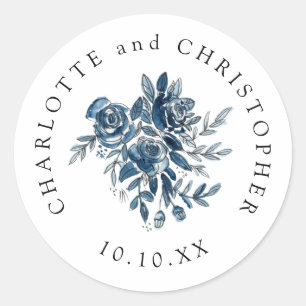 Adesivo Casamento com linearidade floral de indigo azul