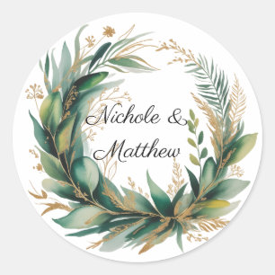 Adesivo Casamento com Moldura Floral Esmeralda e Dourada