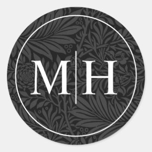 Adesivo Casamento com Monograma Branco Floral Preto Elegan