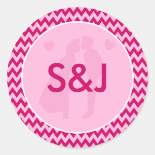 Adesivo Casamento com Monograma Chevron Rosa Moderno