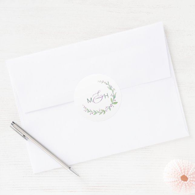 Adesivo Casamento com monograma de folhagem verde de fruta (Envelope)