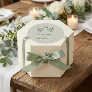 Adesivo Casamento com Monograma de Galho de Oliveira Verde