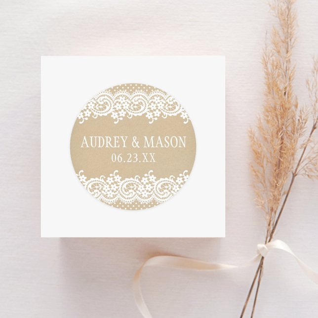 Adesivo Casamento com Monograma de Kraft Rústico e Renda (Criador carregado)