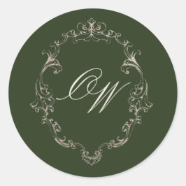 Adesivo Casamento com Monograma Elegante em Verde Oliva de