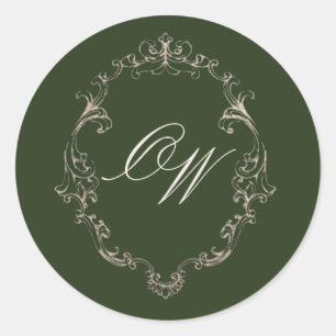 Adesivo Casamento com Monograma Elegante em Verde Oliva de