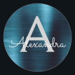 Adesivo Casamento com Monograma Girly Metálico Azul<br><div class="desc">Folha azul moderna e Elegante Folha azul Girly Metálica Folha de Aço inoxidável Aniversário,  Chá de panela,  Chá de fraldas ou Invólucro ou Vinheta de Selo Favorável. Este adesivo pode ser personalizado para incluir seu nome inicial e nome próprio para um pacote de presentes.</div>