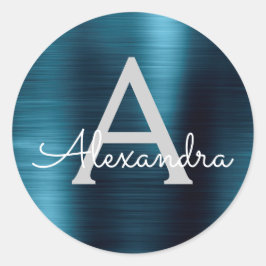 Adesivo Casamento com Monograma Girly Metálico Azul