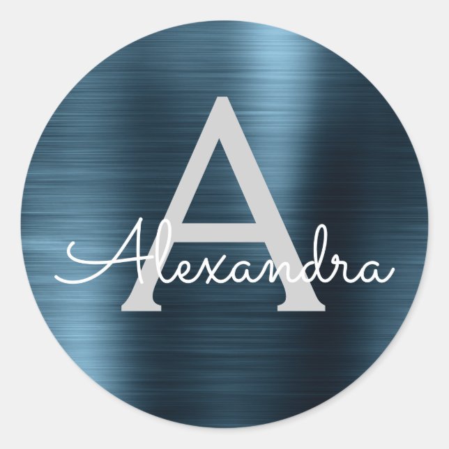 Adesivo Casamento com Monograma Girly Metálico Azul (Frente)