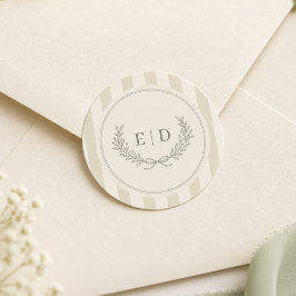 Adesivo Casamento com Monograma Listrado em Verde Salvia