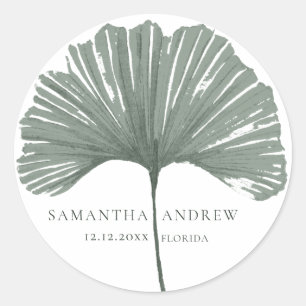 Adesivo Casamento com Monograma Moderno de Ginkgo Verde