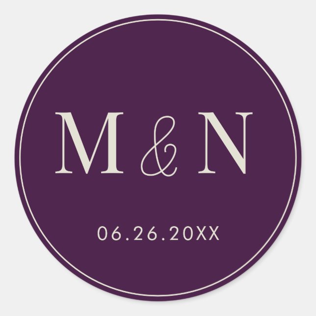 Adesivo Casamento com monograma roxo e branco (Frente)