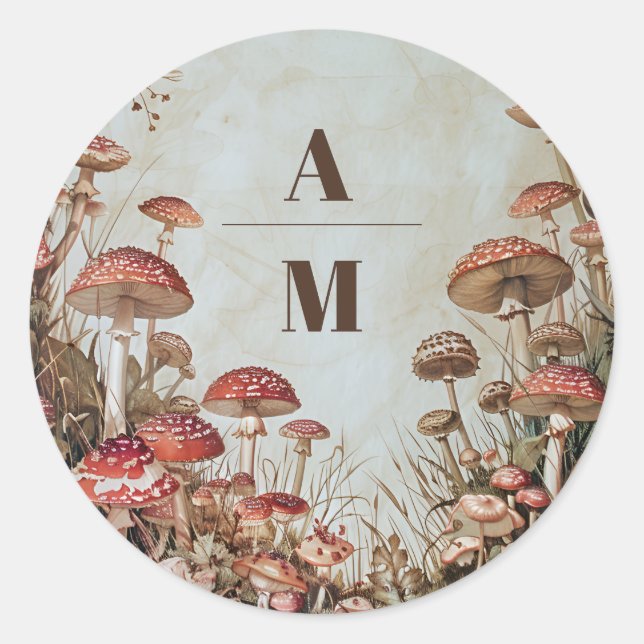 Adesivo Casamento com Mushroom de Aquarelas do Monograma W (Frente)