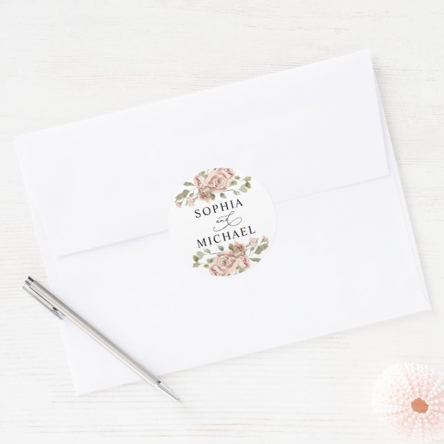 Adesivo Casamento com Nomes de Casais em Aquarela Floral R (Envelope)
