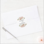 Adesivo Casamento com Nomes de Casal em Aquarela Floral Ro<br><div class="desc">Adesivo para Envelope de Casamento de Verão Primavera Flor Rosa Corado Chic Rústico Elegante</div>