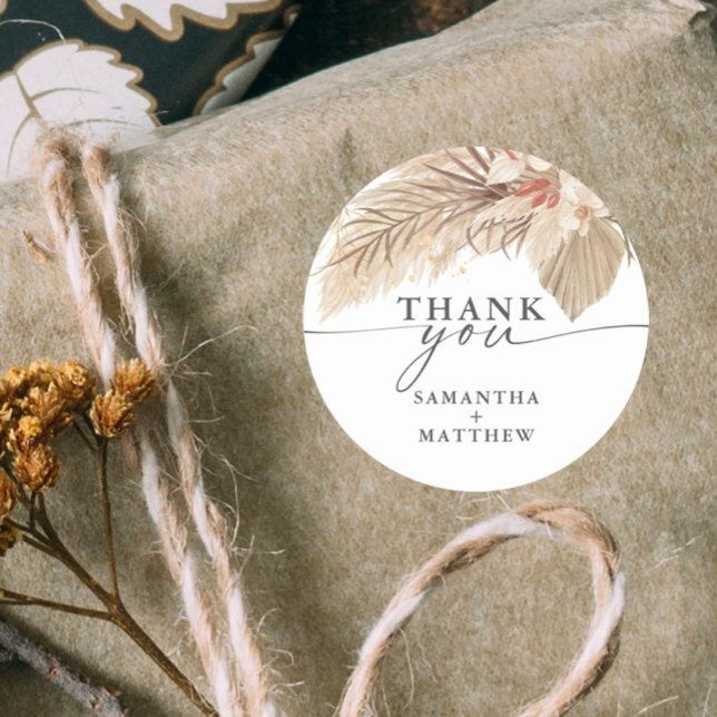 Adesivo Casamento com Palma Seca Pampas Grass (Pampas grass and dried palm thank you wedding sticker.)