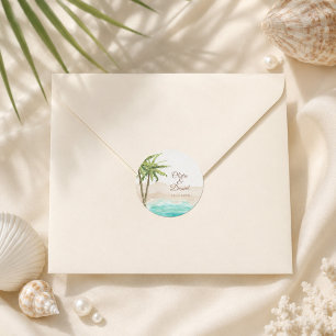 Adesivo Casamento com Praia e Palmeiras em Aquarela