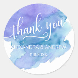 Adesivo Casamento com Púrpura Azul Watercolor - OBRIGADO