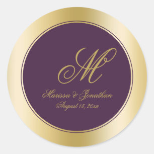 Adesivo Casamento com Púrpura de ameixa com Script Monogra